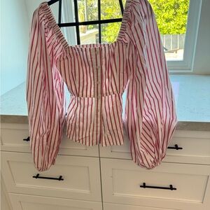 Ganni Red and White Blouse with Long Sleeves